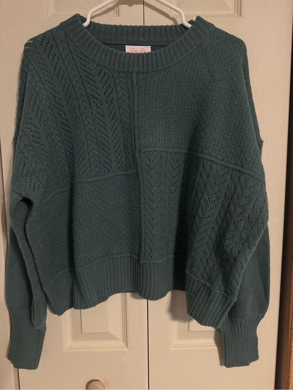 Pink Lily Teal Green Crewneck Sweater